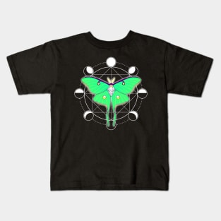 Moon Phase Luna Moth in Color Kids T-Shirt